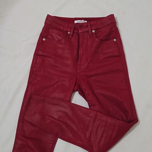 GOOD AMERICAN RED WAXED JEANS SIZE 2/26 - Picture 3 of 9